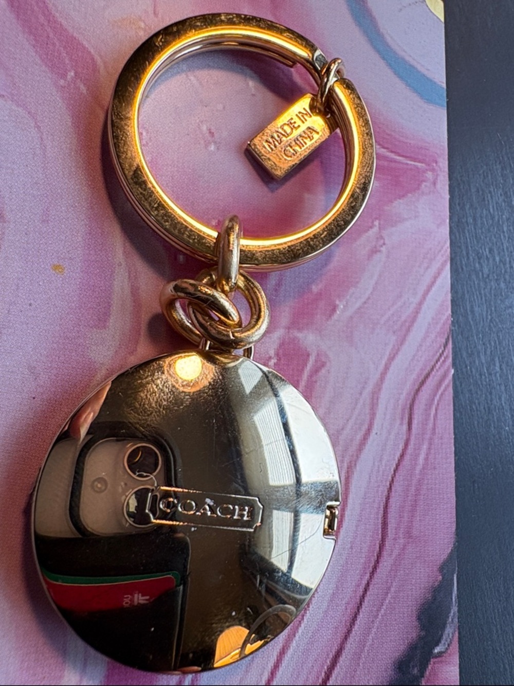Coach Gold-Tone Round Leatherware Locket Keychain - Picture 4 of 5